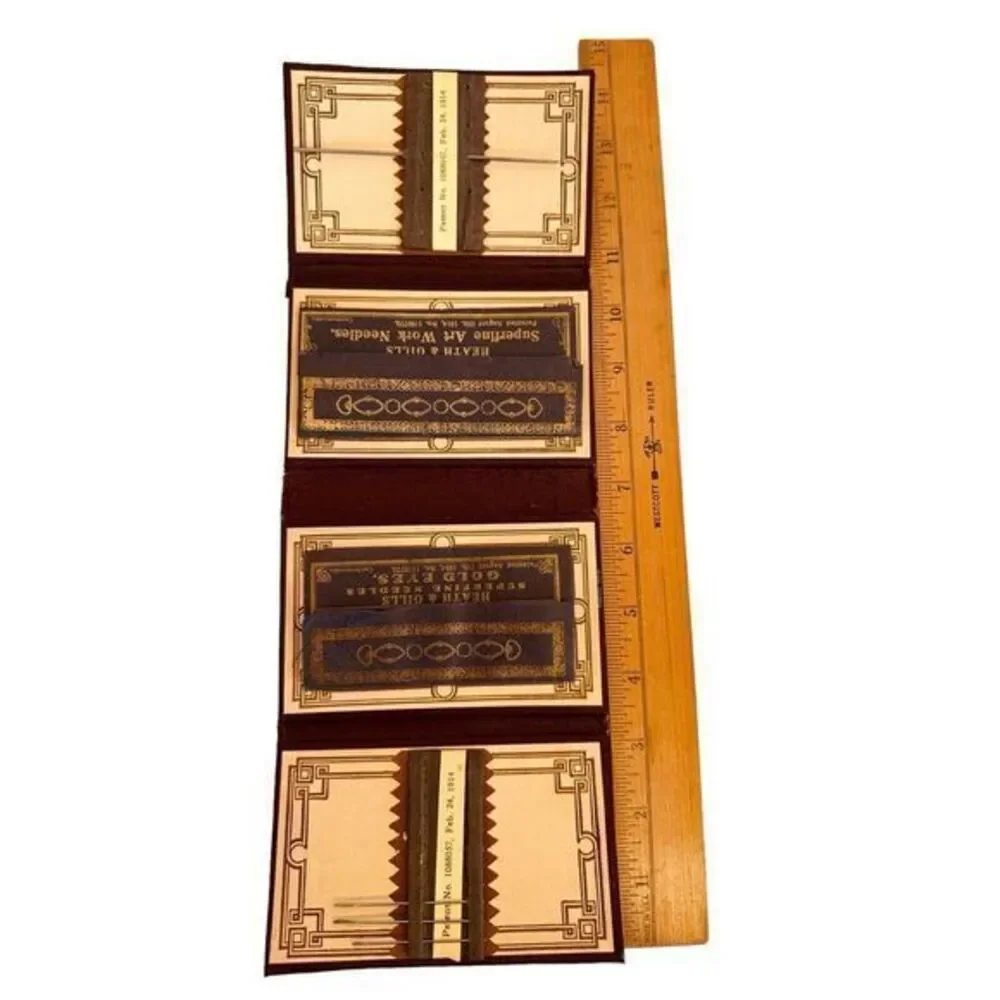 Antique Needle Booklet Double Folding Maroon With Blue Flowers‎ Czechoslovakia